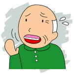 入れ歯がかぐに外れてしまい、困惑している男性のイラスト
